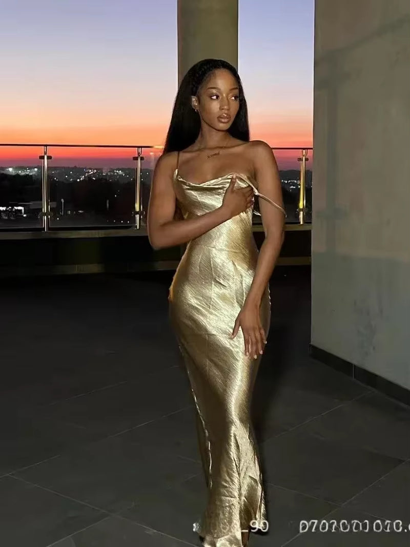 Elegant Satin Backless Maxi Dress for Women