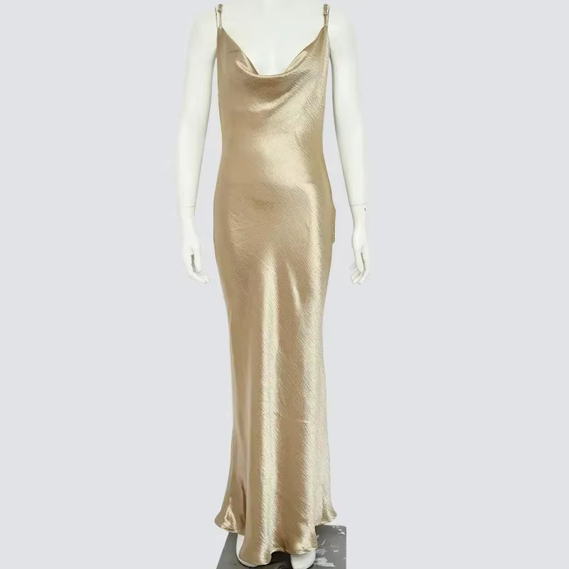 Elegant Satin Backless Maxi Dress for Women