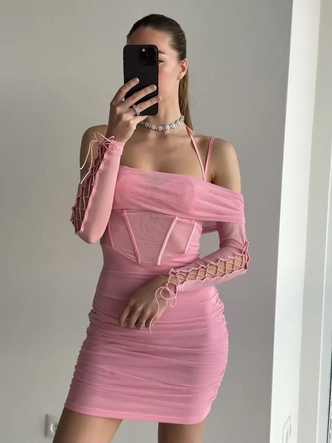 Elegant off the Shoulder Mesh Dress