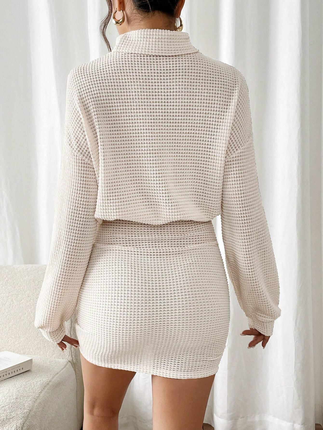 Frenchy Women'S High Neck Ribbed Drop Shoulder Long Sleeve Sweater