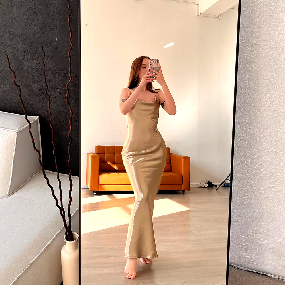 Elegant Satin Backless Maxi Dress for Women